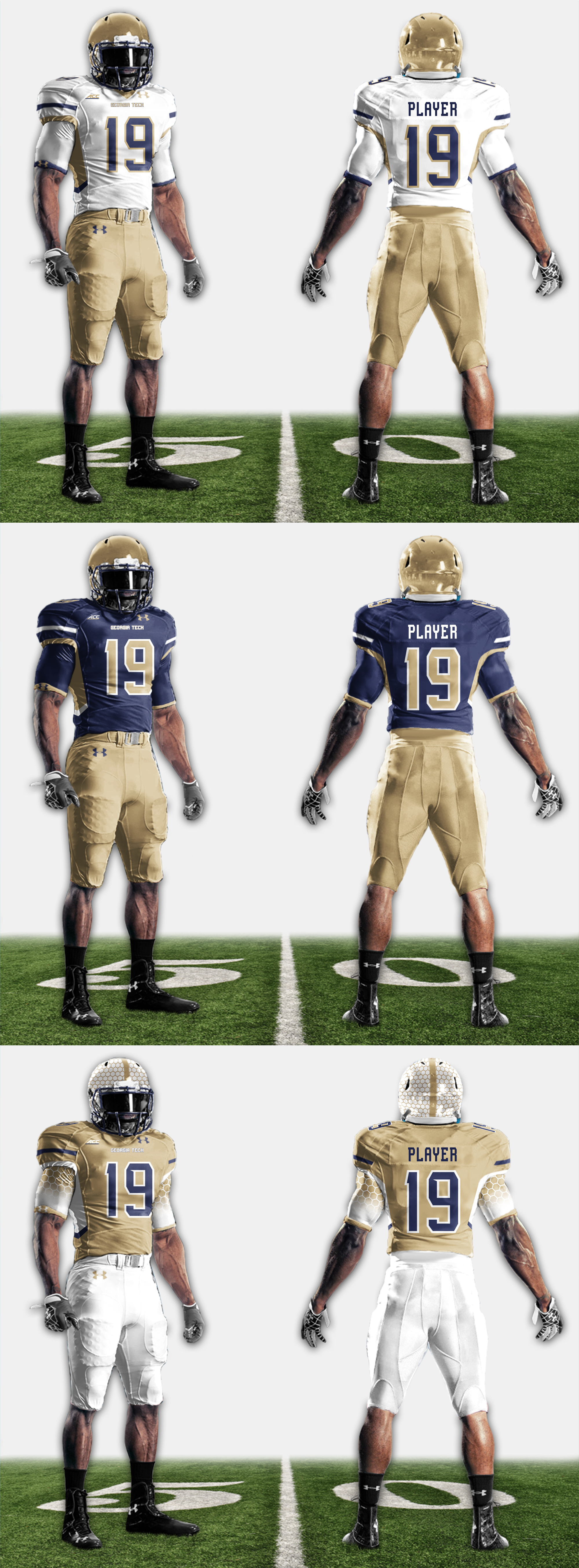 This is an example of how the brand would be applied to athletic uniforms. Elements from the style guide are reinforced, such as the side panels and number font.